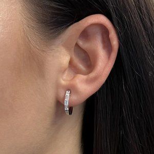 Rachel Koen 0.60Cttw Baguette Cut Diamond Huggie Earrings 18K White Gold
